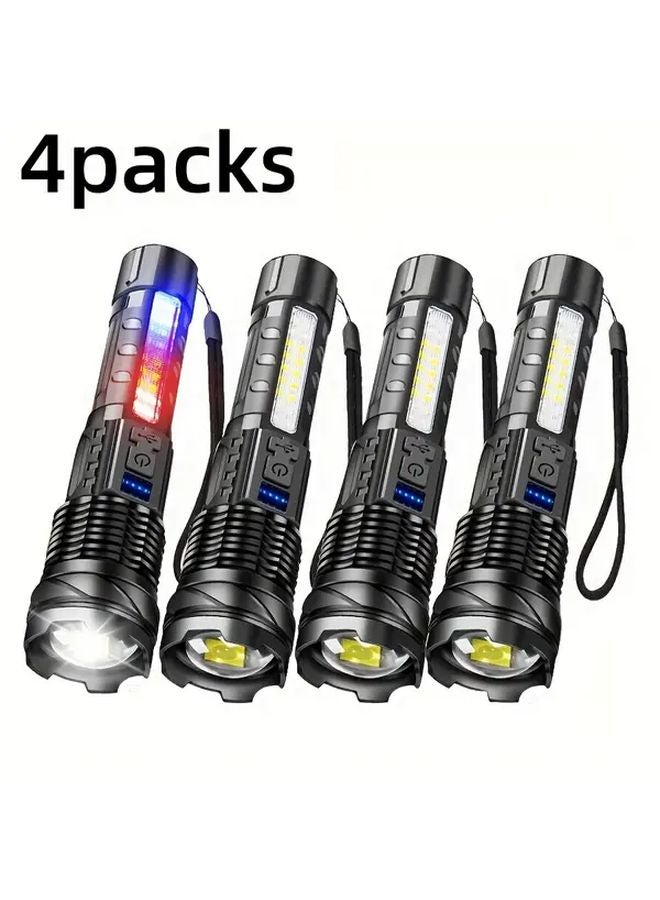 4 Packs High Power LED Flashlight Rechargeable Zoomable Long Distance USB Charging Portable Emergency Outdoor Camping Fishing Light - Image 1