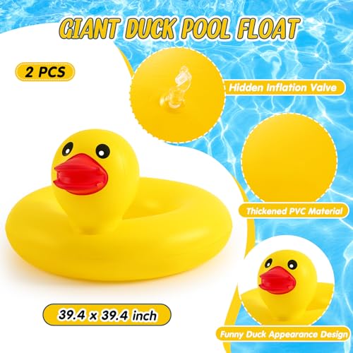 Hungdao 2 Pcs Funny Duck Pool Floats Large 39.4'' Rubber Ducks Floatie Inflatable Tube Swim Ring Giant for Summer Beach Swimming Pool Carnival Birthday Party Floaty Supplies Adults (Cute) - Image 2