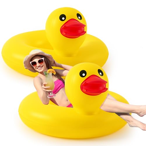 Hungdao 2 Pcs Funny Duck Pool Floats Large 39.4'' Rubber Ducks Floatie Inflatable Tube Swim Ring Giant for Summer Beach Swimming Pool Carnival Birthday Party Floaty Supplies Adults (Cute) - Image 1