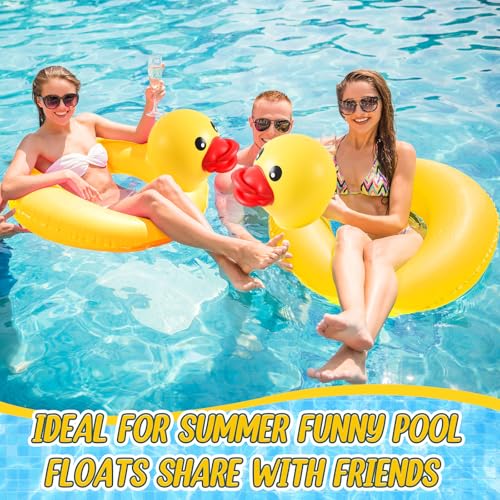 Hungdao 2 Pcs Funny Duck Pool Floats Large 39.4'' Rubber Ducks Floatie Inflatable Tube Swim Ring Giant for Summer Beach Swimming Pool Carnival Birthday Party Floaty Supplies Adults (Cute) - Image 5