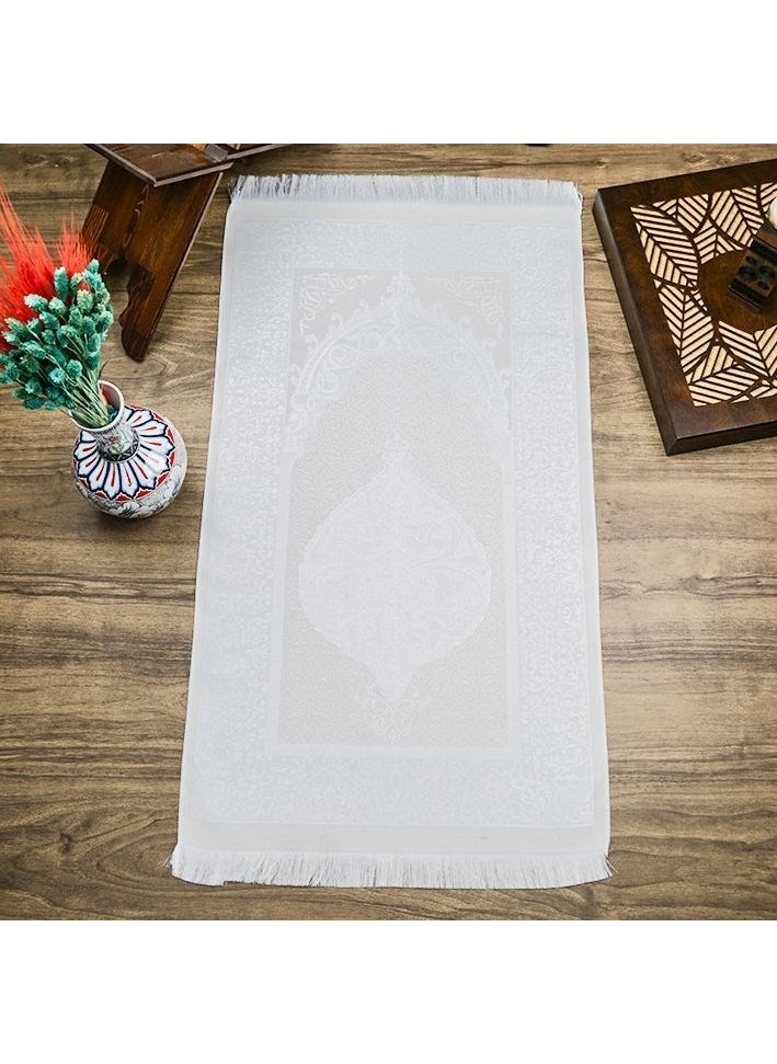 Sin@rasta - Dowry Gift Boxed White Prayer Rug Set Luxury Taffeta Prayer Rug Pearl Prayer Beads Medium Size Holy Quran - Image 1