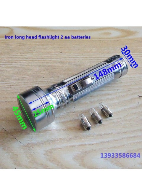 Old-fashioned Iron Flashlight No. 1, No. 2, No. 5 Battery Yellow Tungsten Bulb Glass Sheet Tiger Head Kaida-Product Specifications:(small) No. 2 2 Long Head Pattern + 5 Bulbs (without Battery)