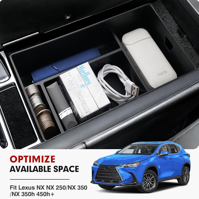 Autorder Center Console Organizer for 2022 2023 2024 2025 Lexus NX NX 250/NX 350/NX 350h 450h+ Accessories Armrest Storage Box Secondary Insert Tray with Anti-Slip Mat - Image 2