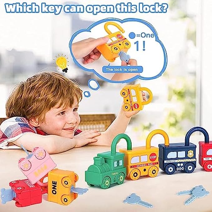 لعبة قفل ومفتاح لأنشطة التعلم في مرحلة ما قبل المدرسة، لعبة مونتيسوري للعد والمطابقة للأطفال الصغار، لعبة نشاط سيارة حسية لتطوير المهارات الحركية الدقيقة للأطفال من 1 إلى 5 سنوات، ألعاب سيارات قابلة للفك - Image 4