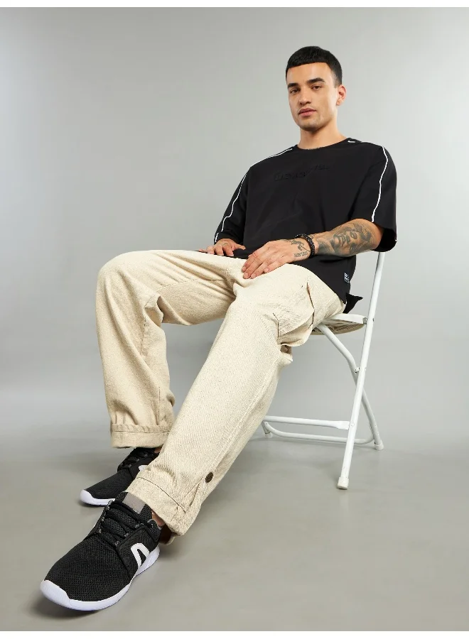 Beyoung Cream Cotton Cargo Pants for Men