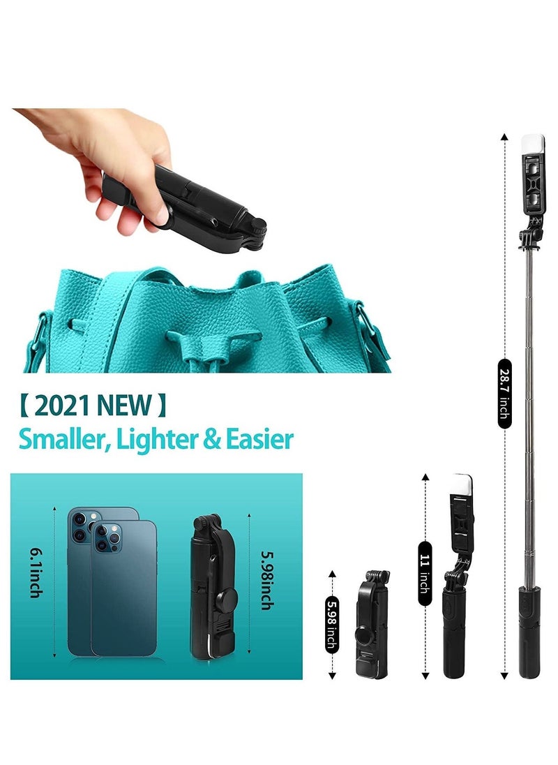 Mini Selfie Stick Tripod, Extendable 3 in 1 Selfie Stick Tripod with Remote, ​Phone Tripod with 3 Light Modes, 6 Brightness Levels, Selfie Stick for iPhone 12/11/11 Pro/XS/XR/X/8/7/6/5 Smartphones