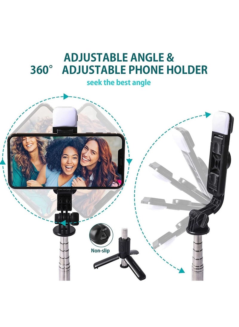 Mini Selfie Stick Tripod, Extendable 3 in 1 Selfie Stick Tripod with Remote, ​Phone Tripod with 3 Light Modes, 6 Brightness Levels, Selfie Stick for iPhone 12/11/11 Pro/XS/XR/X/8/7/6/5 Smartphones
