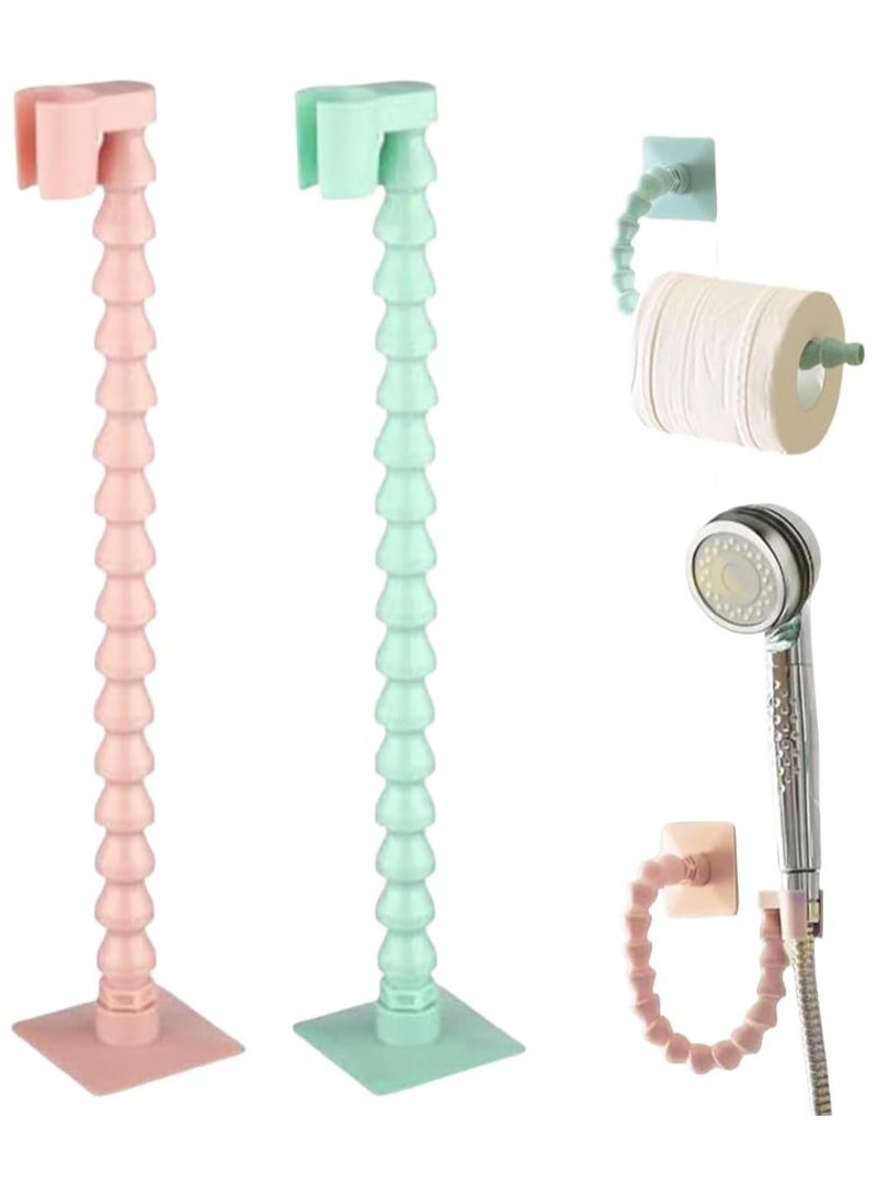 2pcs Adjustable Toilet Paper Holder,Multifunctional Swivel Shower Head Hair Sryer Holder Towel Hanger,Flexible Slipper Holder,Wall Holder for Bathroom Kitchen  - Image 1