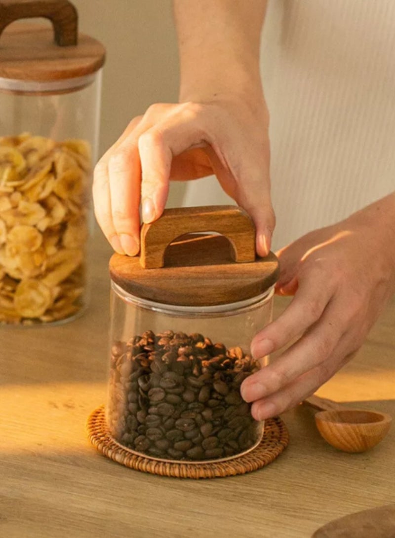 Danny Home Acacia Wood Glass Storage Jar 800ml - Image 2