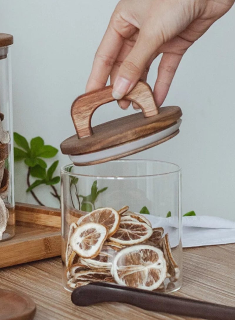 Danny Home Acacia Wood Glass Storage Jar 800ml - Image 1