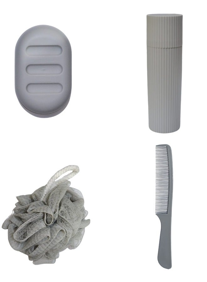 Happy Home Set of 5pcs Toiletries bag with toothbrush holder, comb, sponge and soap holder - Image 2
