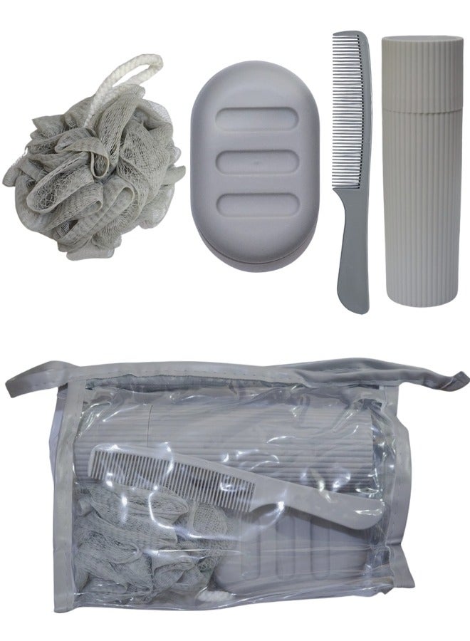 Happy Home Set of 5pcs Toiletries bag with toothbrush holder, comb, sponge and soap holder - Image 1