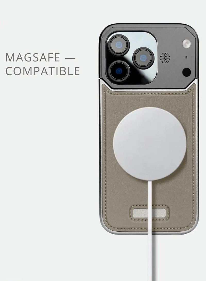 Wtech Apple iPhone 17 Pro 5G 2025 Metal Frameless Case Metallic Vegan Leather Magsafe Support Hard With Speaker Case Cover (MCMPMN) - Gold - Image 3