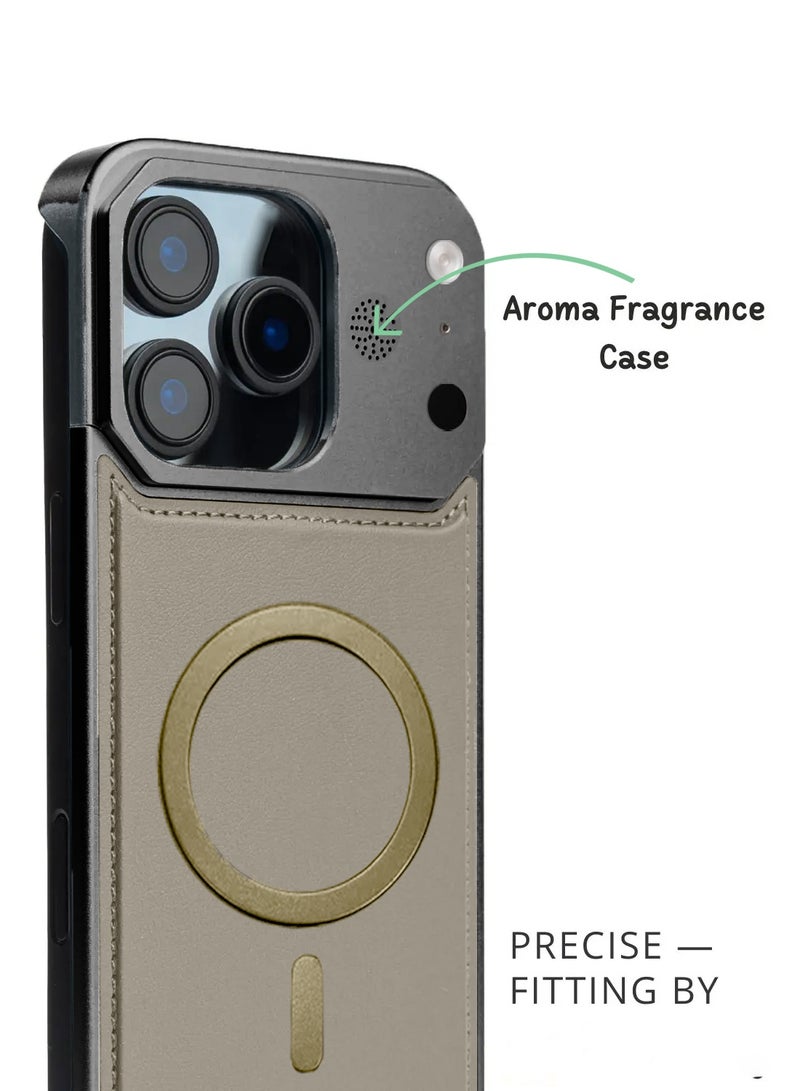 Wtech Apple iPhone 17 Pro 5G 2025 Metal Frameless Case Metallic Vegan Leather Magsafe Support Hard With Speaker Case Cover (MCMPMN) - Gold - Image 4