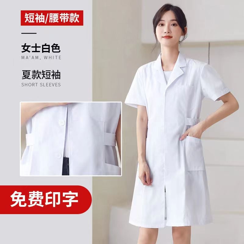 White Coat Long Female Doctor Clothes Summer Short-Sleeved Laboratory Male Doctor Blue Long-Sleeved Thick Slim-Fit Nurse Work Clothes - Image 1