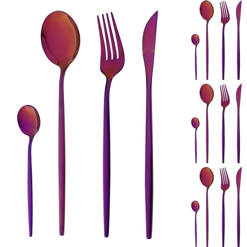 WINDKART Stainless Steel Flatware Set Silverware Tableware with Forks Knives Spoons Mixed Cutlery Set for Home Kitchen and Restaurant Dinnerware 16 Dark Pink - Image 1