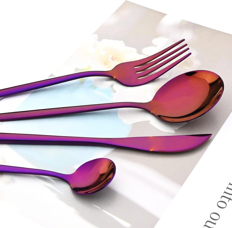 WINDKART Stainless Steel Flatware Set Silverware Tableware with Forks Knives Spoons Mixed Cutlery Set for Home Kitchen and Restaurant Dinnerware 16 Dark Pink - Image 3