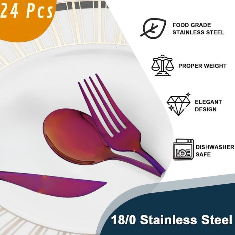 WINDKART Stainless Steel Flatware Set Silverware Tableware with Forks Knives Spoons Mixed Cutlery Set for Home Kitchen and Restaurant Dinnerware 16 Dark Pink - Image 5