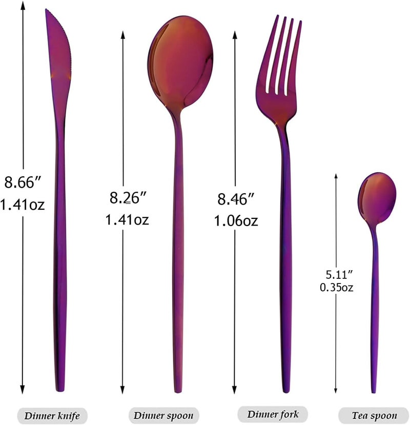 WINDKART Stainless Steel Flatware Set Silverware Tableware with Forks Knives Spoons Mixed Cutlery Set for Home Kitchen and Restaurant Dinnerware 16 Dark Pink - Image 2
