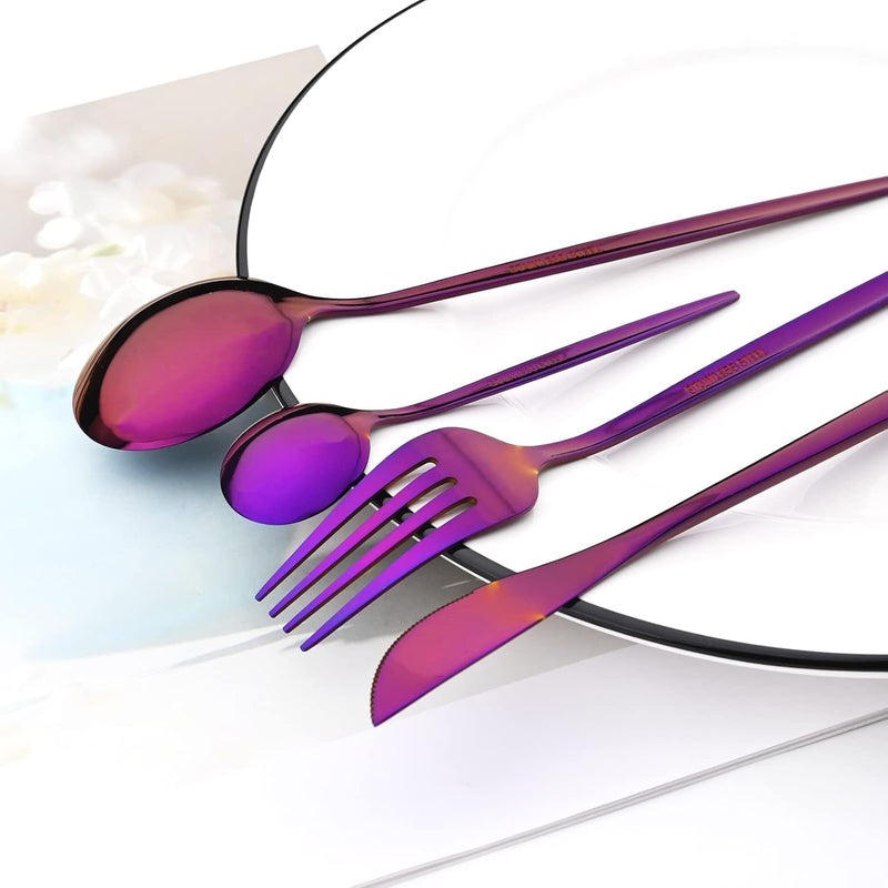 WINDKART Stainless Steel Flatware Set Silverware Tableware with Forks Knives Spoons Mixed Cutlery Set for Home Kitchen and Restaurant Dinnerware 16 Dark Pink - Image 4