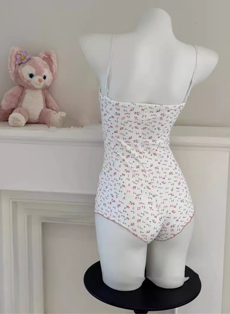 Women's Lace Floral Print Sling Jumpsuit V Neck High Waist Tops Sleepwear Slip Outfit Soft Fabric Cute Lady Summer Cool Housewear  - Image 3