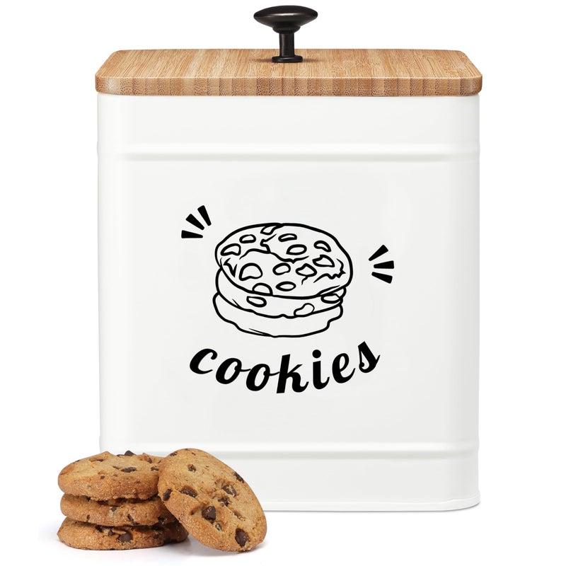 PERFNIQUE Cookie Jar with Lid Airtight, Cookie Tin with Bamboo Lid, Cute Cookie Jars for Kitchen Counter Decorative, 1 Gallon Food Storage Container for Candy, Cookies, Dessert, Farmhouse Home Decor - Image 1