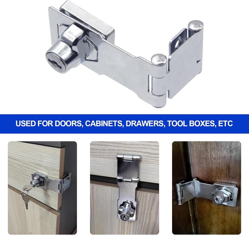 KIBBEH Door Lock Hasp Latchs, Collapsible Solid 304 Stainless Steel File Cabinet Lock Desk Drawer Lock, for 90 Degree and 180 Degree Drawers, Dabinets, Doors, Flip Barn Door (Individual Key) - Image 2