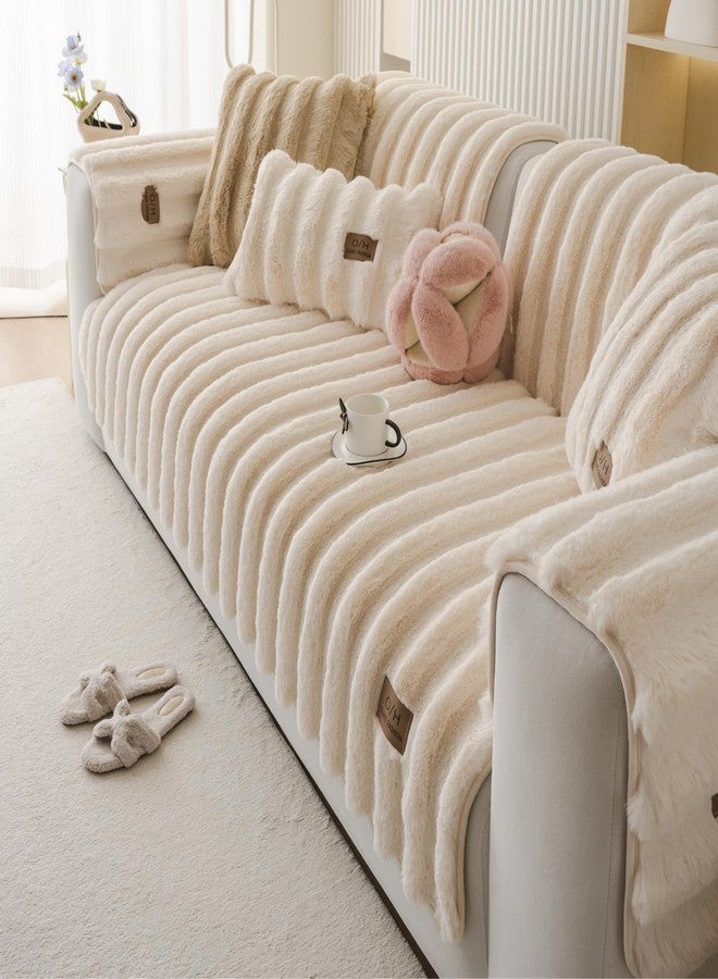 غطاء أريكة Huierxun Fuzzy Rabbit Plush، غطاء أريكة سميك وناعم من الفرو، غطاء وسادة فروي رقيق، أغطية أريكة مانعة للانزلاق، واقي أثاث مخطط عمودي للكلاب والقطط (كريمي، 36 بوصة × 36 بوصة). - Image 4