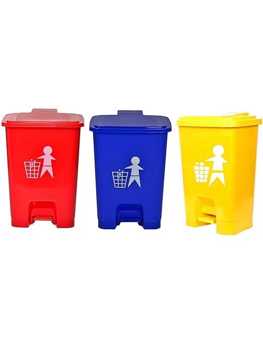 KAPGGRILA KAPGGRILA Kausta BioHazardBioMedical Waste Dustbin 16 L Blue Yellow Red Pack of 3 With 15 Pcs Bio Hazard Bags Free  - Image 1