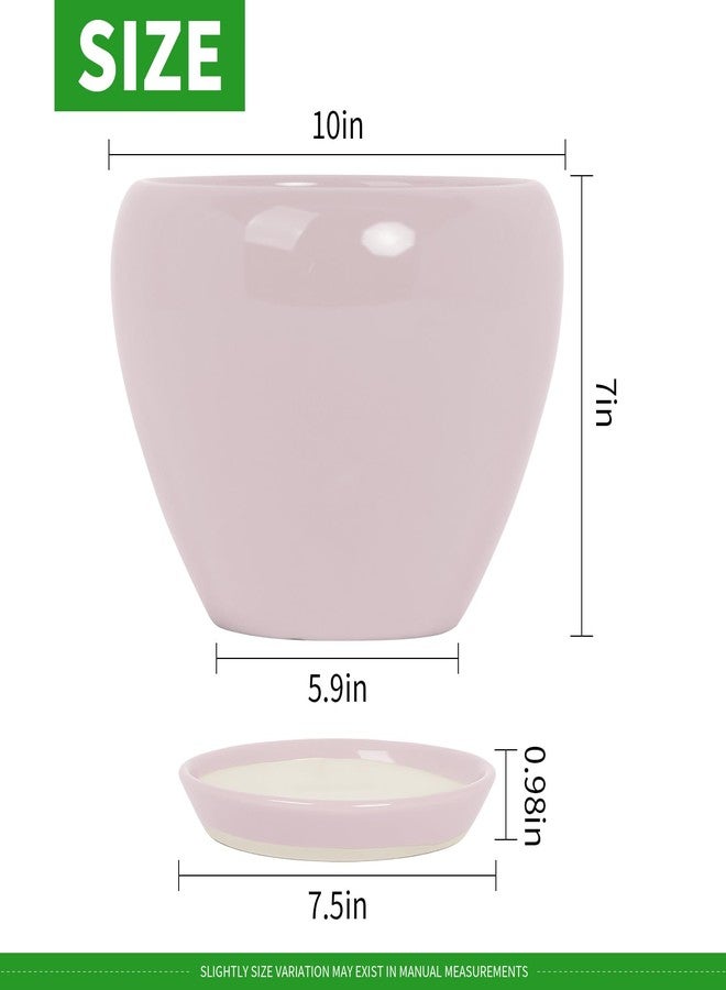 DEEPDREAM Deep Dream 10 Inch Plant Pot- Ceramic Planter Pot Round Plant Pots for Indoor Plants Outdoor Large Flower Pot with Drainage Holes & Trays, Pink - Image 2