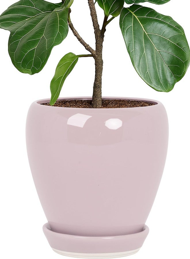 DEEPDREAM Deep Dream 10 Inch Plant Pot- Ceramic Planter Pot Round Plant Pots for Indoor Plants Outdoor Large Flower Pot with Drainage Holes & Trays, Pink - Image 1