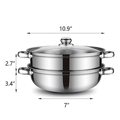 Lcilent Steamer Pot for Cooking 11 inch Steamer Pot, 2-tier Multipurpose 18/8 Stainless Steel Steam Pot Cookware with Lid for Vegetable, Dumpling, Stock, Sauce, Food - Image 2