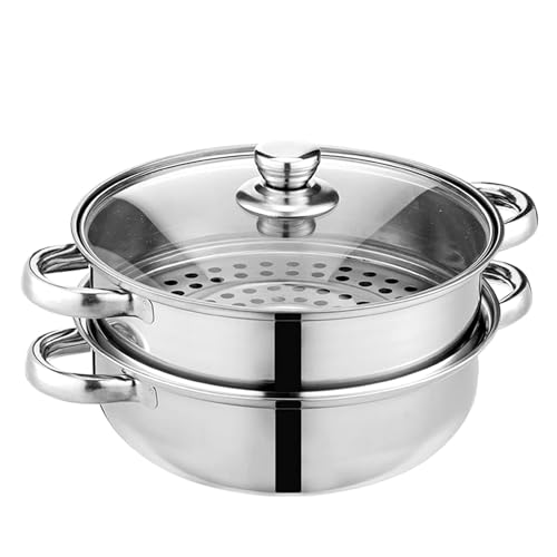 Lcilent Steamer Pot for Cooking 11 inch Steamer Pot, 2-tier Multipurpose 18/8 Stainless Steel Steam Pot Cookware with Lid for Vegetable, Dumpling, Stock, Sauce, Food - Image 1