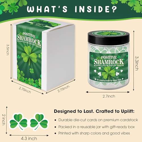 KATINAT Positive Shamrock Jar 60 Cheerful Affirmation Notes Good Luck Gift Uplifting Positive Vibes Jar for Home Office Desk Daily Encouragement - Image 3