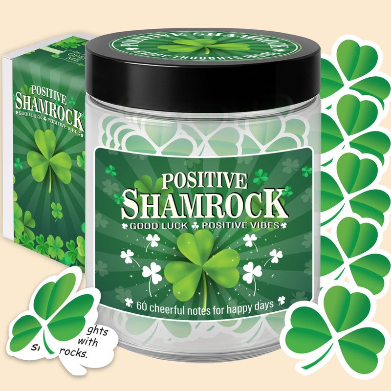 KATINAT Positive Shamrock Jar 60 Cheerful Affirmation Notes Good Luck Gift Uplifting Positive Vibes Jar for Home Office Desk Daily Encouragement - Image 2