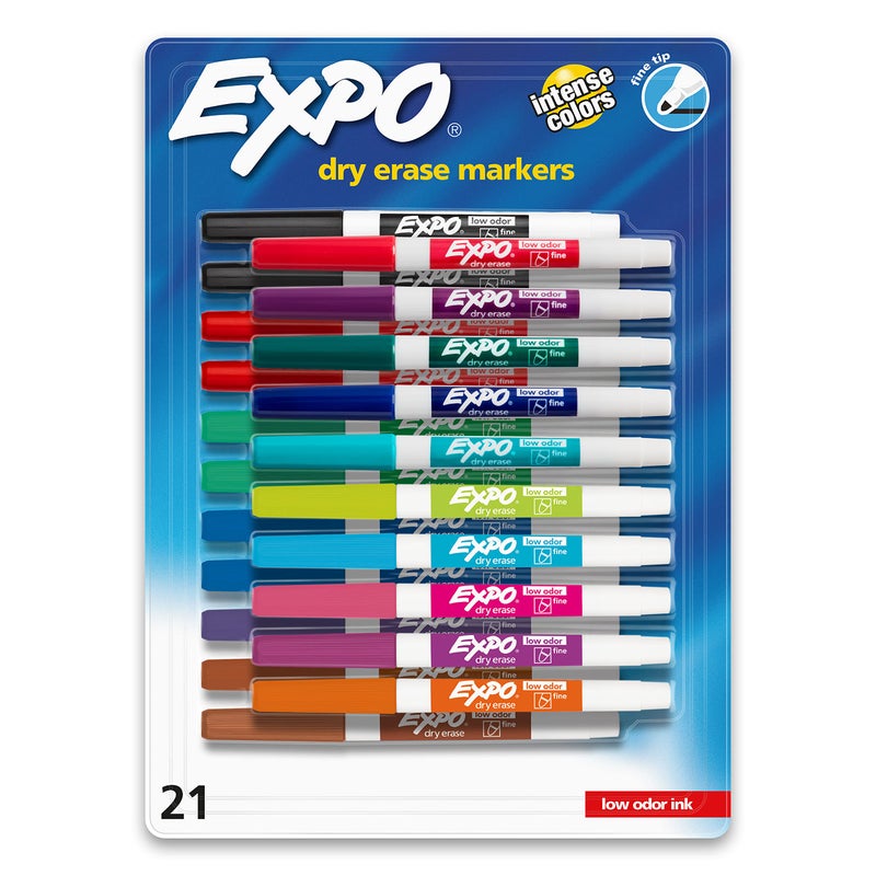 EXPO Dry Erase Markers Whiteboard Markers with Low Odor Ink Fine Tip Assorted Vibrant Colors 21 Count - Image 1