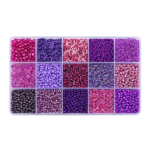 Basigeese Mix 15 Color Glass Seed Beads Tube Beads Glass Bugle Beads Loose Kit for Jewelry Making DIY Craft Beading (Mix 15 Color, Purple) - Image 1