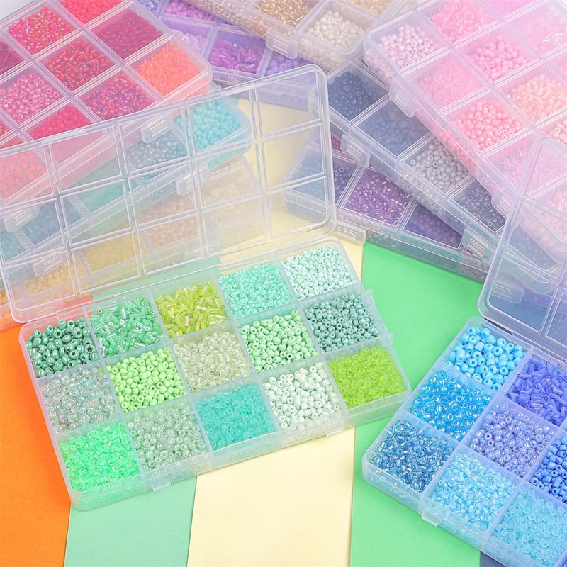 Basigeese Mix 15 Color Glass Seed Beads Tube Beads Glass Bugle Beads Loose Kit for Jewelry Making DIY Craft Beading (Mix 15 Color, Purple) - Image 4