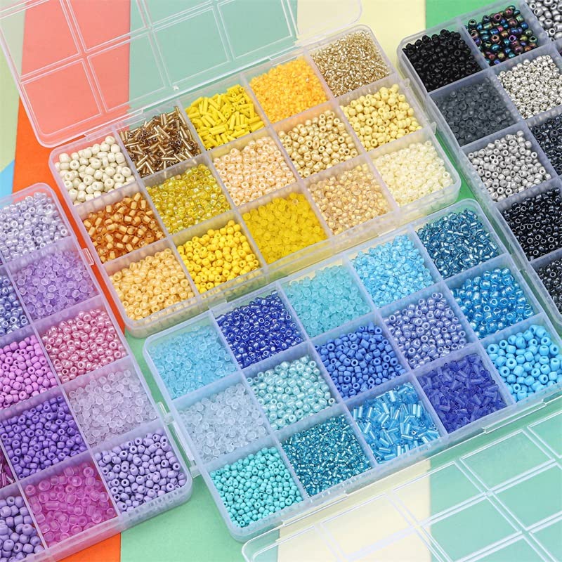Basigeese Mix 15 Color Glass Seed Beads Tube Beads Glass Bugle Beads Loose Kit for Jewelry Making DIY Craft Beading (Mix 15 Color, Purple) - Image 5