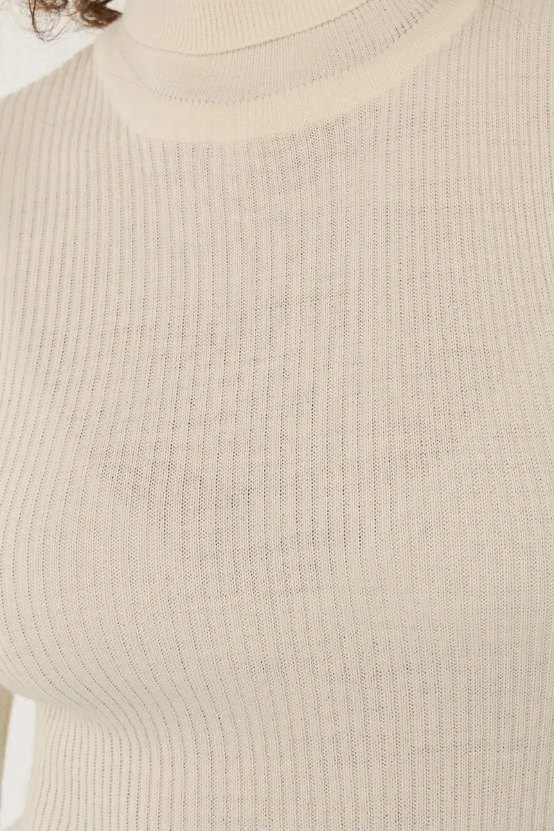 Hiccup Dusty White Slim Fit Turtleneck Sweater for Women | Best Price UAE