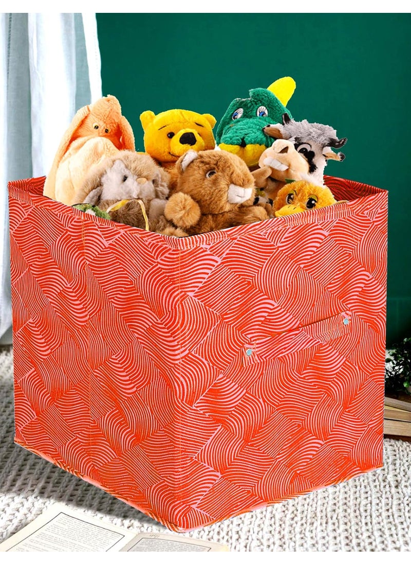 Kuber Industries Kuber Industries Laheriya Print Non Woven 2 Pieces Fabric Foldable Cubes Storage Box with Handle, Extra Large (Orange)-KUBMART16121  - Image 2