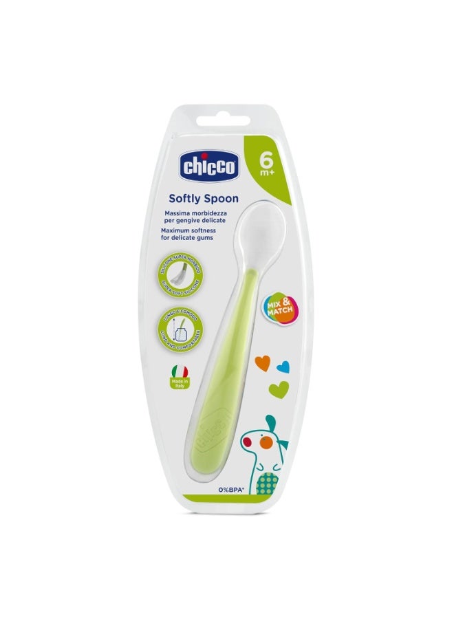 Chicco Baby Spoon with Soft Silicone Tip, For Self Feeding (6+ months) | Made Practical for Training Babies (Green) - Image 1