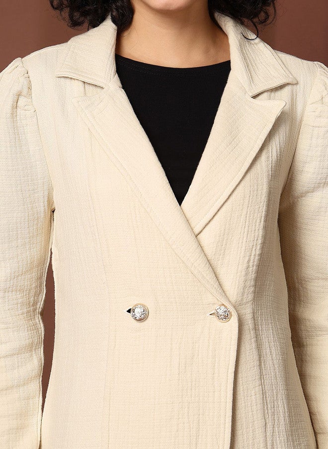 PlusS Beige Pea Coat for Women - Image 2