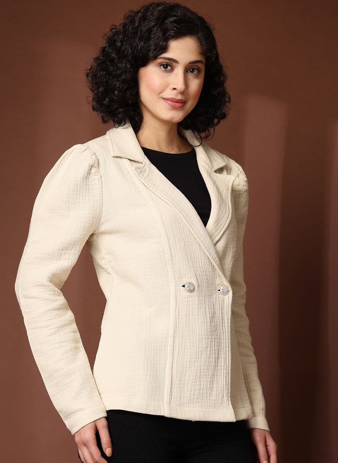 PlusS Beige Pea Coat for Women - Image 3