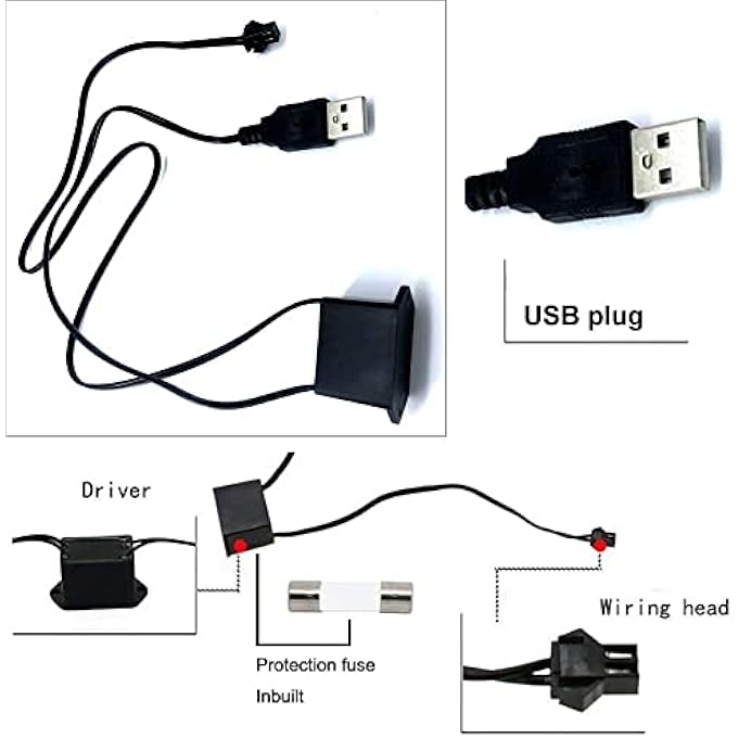 MAKINGTEC El Wire Car Interior Led Light Bar Usb Neon Cold Light Ambient Light With 6Mm Sewing Edge Ambient Lighting Kit For Car Interior Trim Garden Decorations 5M164Ft Light Blue - Image 4