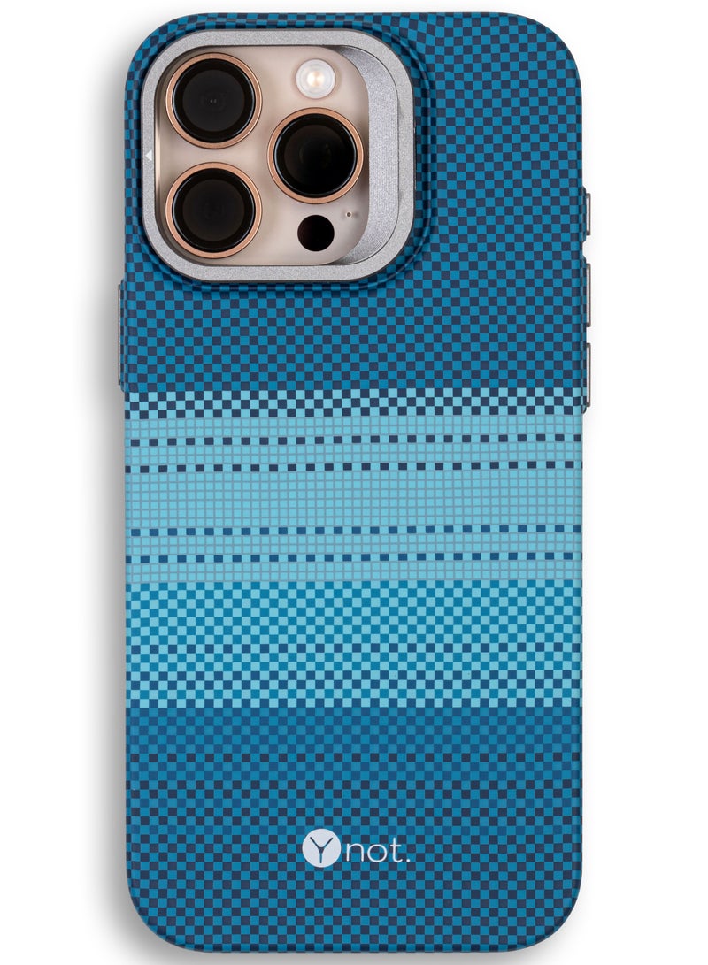 YNOT MagSafe Carbon Fiber Kevlar Protective Case with Camera Holder for iPhone 14 Pro - blue - Image 1