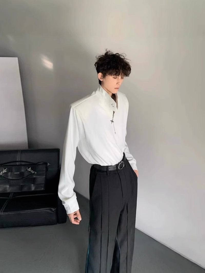 High Collar Shoulder Pad Long-Sleeved T-Shirt Men'S High-End Feeling Flaty Handsome Warm Casual Loose Inner Base Shirt - Image 3