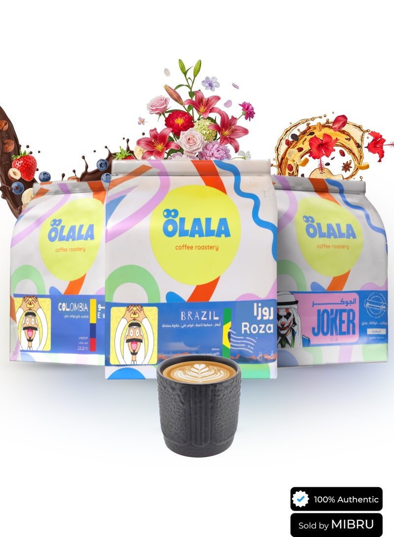 Olala Roastery Coffee Bean Set – Roja, Joker & Excelso with Ceramic Cup
