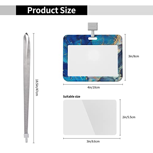 PutDiDi Blue Marble Badge Holder Horizontal Detachable Neck Lanyardbadge Holder for Men Women Waterproof Id Card Name Protector Cover with Lanyard Strap for Offices School Driver Licence - Image 3