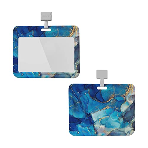 PutDiDi Blue Marble Badge Holder Horizontal Detachable Neck Lanyardbadge Holder for Men Women Waterproof Id Card Name Protector Cover with Lanyard Strap for Offices School Driver Licence - Image 1